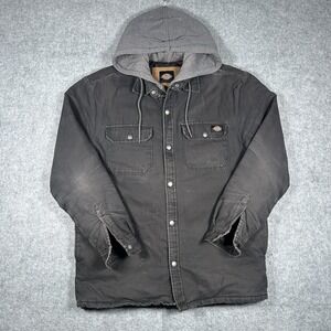 Dickies Built to Work Jacket Mens‎ Size Medium Grey Canvas Full Zip Snap Hooded